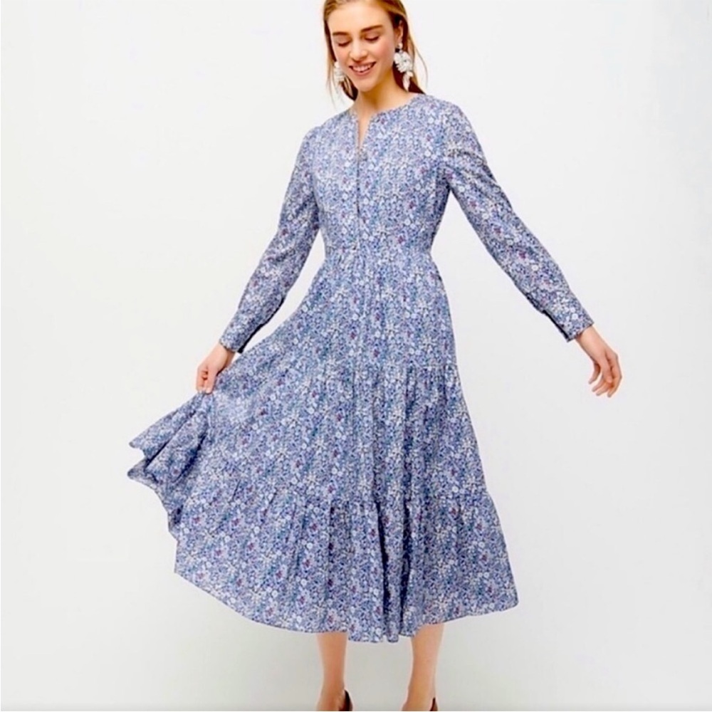 J. Crew X Liberty London Long Tiered Dress June's Meadow Floral Print Size 4